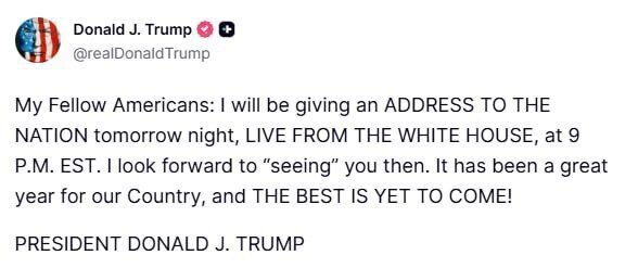 ترامپ: فردا شب سخنرانی تاریخی خواهم داشت