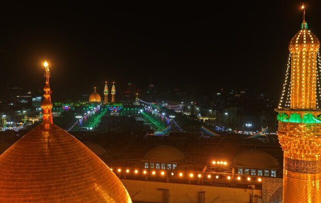 تصاویر هوایی از چراغانی کربلا در شب نیمه شعبان
