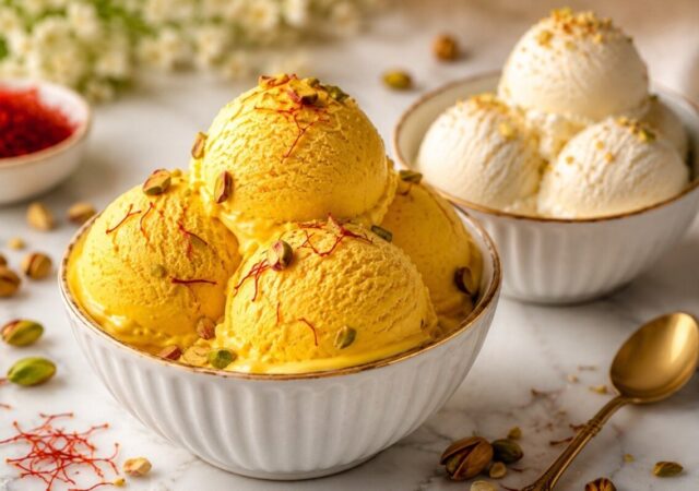 بستنی سنتی زعفرانی را بدون دستگاه و بدون ثعلب درست کنید | چرا بافت بستنی یخی می شود؟ + راهکار